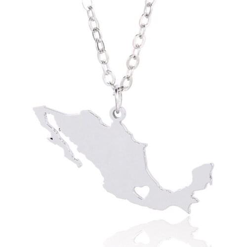 New Mexico Map Necklace Silver Color Stainless Steel Mexico Map Pendant Necklace Women Map Memorial Jewellery