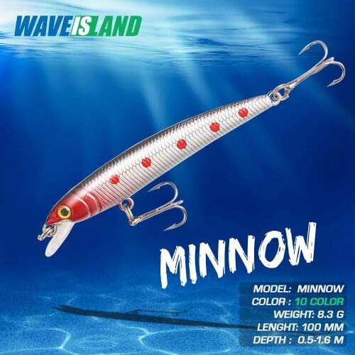 WAVEISLAND 2021 Minnow Baits Fishing Lure Slowly Floating Topwater Lures 10cm 8.3g Mino Pesca Saltwater Bait Metal Double Hooks