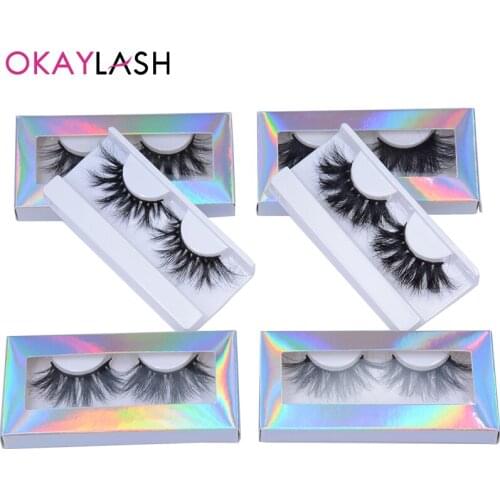 OKAYLASH Bulk 5D 25mm Super Long Real Mink Eyelashes 3D Fluffy Dramatic Lashes Packed with Holigraphic Paper Box