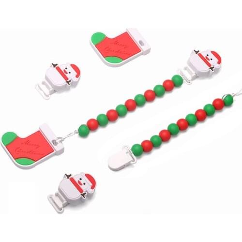 Christmas Stocking Snowman Baby Pacifier Clip Accessory Chew Bpa Free Silicone Baby Teething Beads Pendant Christmas Decorations