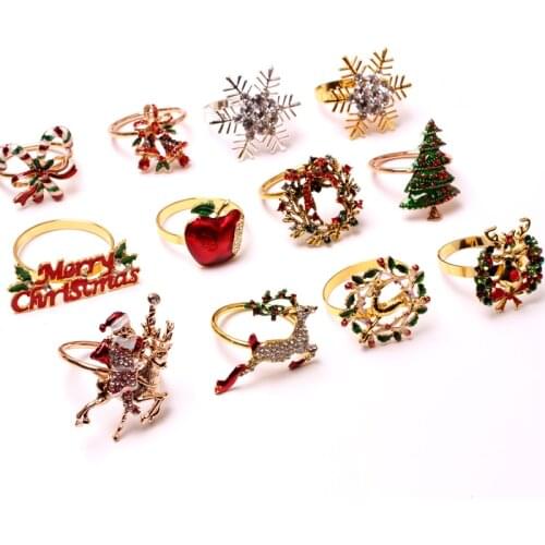 Christmas Elk Wreath Christmas Tree Bell Snowflake Napkin Button Napkin Circle Christmas Home Hotel Decoration napkin ring