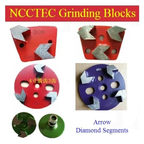 [Arrow Diamond Segments] 4'' 100mm NCCTEC Grinding blocks Shoes |fan-shaped round metal bond epoxy concrete stone polishing pads