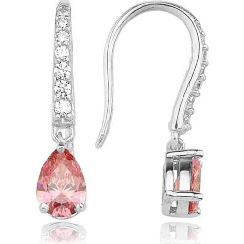 Valori Jewels 0.66 Carat, Zirconia Pink And White Pear Gemstone, Rhodium Plated, Sterling Silver Fish Hook Dangle Earrings