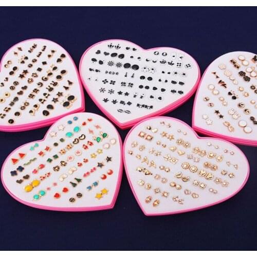 36Pairs Earrings Mixed Styles Rhinestone Sun Flower Geometric Animal Plastic Stud Earrings Set For Women Girls Jewelry