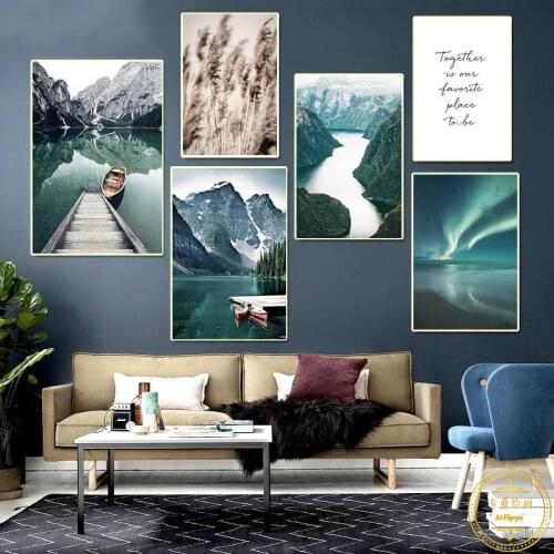 Nordic Scenery Poster Wall Art Canvas Painting Scandinavian Grass Mountain Lake Picture Home Decor Print for Living Room Design