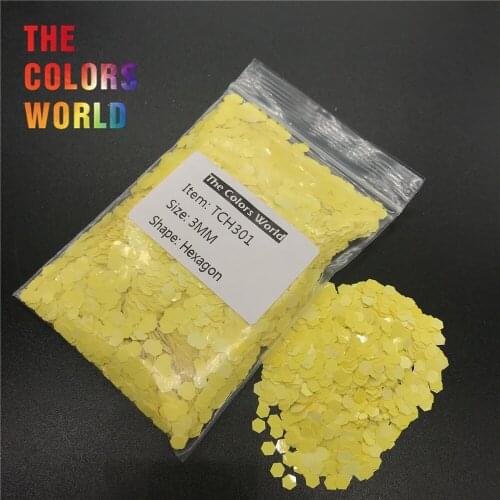 TCH301 Solvent Resistant Matte Moon Yellow Color Hexagon Shape Nail Glitter Nail Art Decoration Makeup Facepaint DIY Eyeshadow