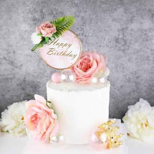 Flowers Mom Happy Birthday Cake Topper Gold Metal Mother Cupcake Topper for Girls Birthday Party Cake Decorations Baby Shower