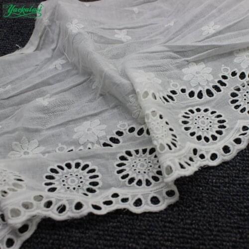 YACKALASI 5 Yds Cotton Lace Eyelet Embroidered Lace Fabrics White Black Swiss Cotton Voile Appliqued 3D Flower Trims Diy 27cm
