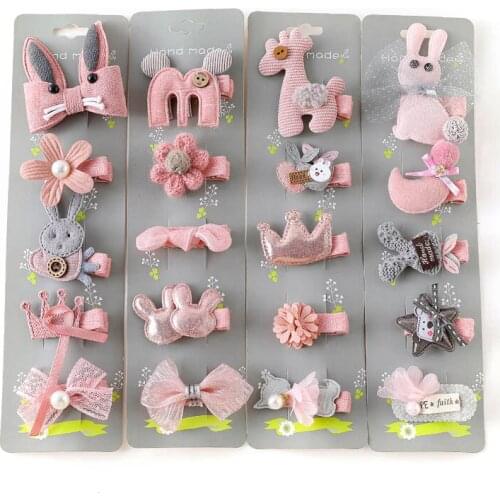 5 Pcs Princess Cute Girl Baby Bow Cartoon Animal Crown Hair Clip Duckbill Clip Does Not Hurt Hair Hair Accessories