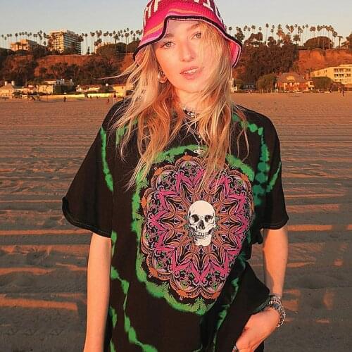 Green Skull Tops Streetwear Graphic Printed Woman Tshirts 2021 Summer Loose Oversized Harajuku T Shirt Large Size Teens Girls