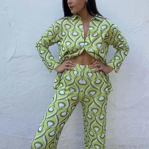 Klkxmyt Za Womens Shirt 2021 Fashion Geometry Printed Casual Summer Blouses Vintage Long Sleeve Female Shirts Streetwear Tops