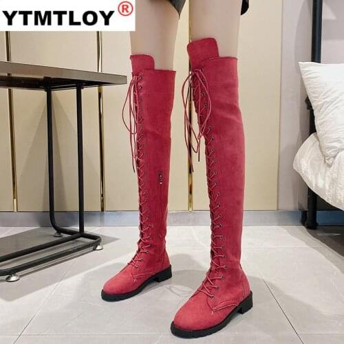 Autumn Winter Woman Over Knee Boots Flat Heel Woman Long Boots Fashion Sweet Woman Boots Daily Footwear Size 34-43 black purple