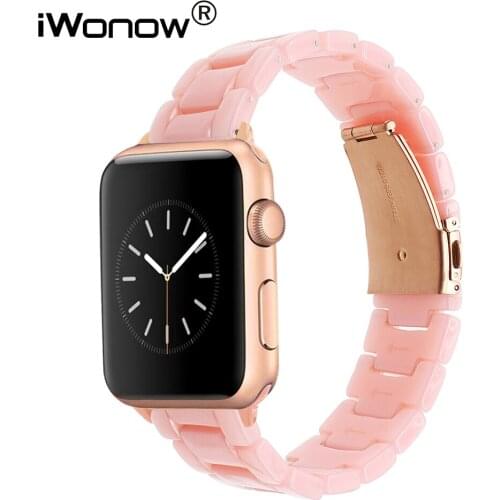 Women Resin Watchband for iWatch Apple Watch 38mm 40mm 42mm 44mm Series 5 4 3 2 1 Band Steel Clasp Strap Rubber Wrist Bracelet