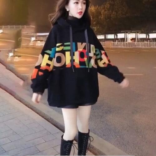 Fried street sweater womens 2020 autumn and winter foreign style new hooded pullover long sleeve letter stitching jacket tide