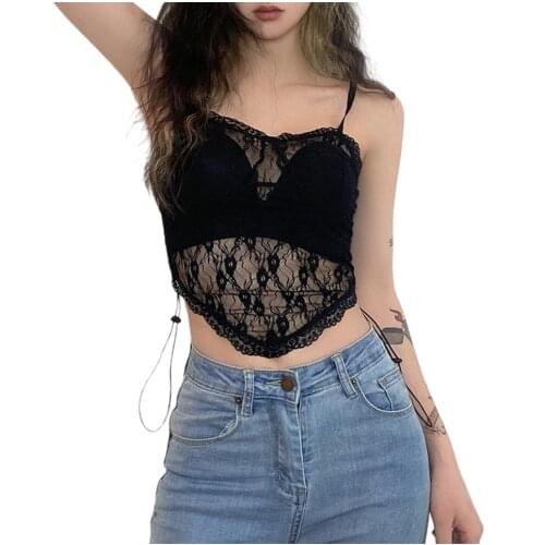 Female Vest Adults Lace Solid Color Sleeveless Crops Tops Backless Pullover for Summer Black