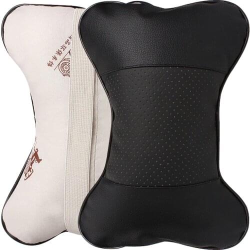 1Pcs Car Neck Pillow Headrest Pillow Seat Cushion PU Leather Soft Perforating Design Danny Hole-digging Supplies Auto Safety