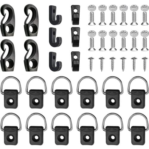 10PCS Kayak Nylon J Hook Elastic Rope Buckle Set With Flat Head Screw Nut D Ring Boating Accessory For Kayaking Inflatable Boat