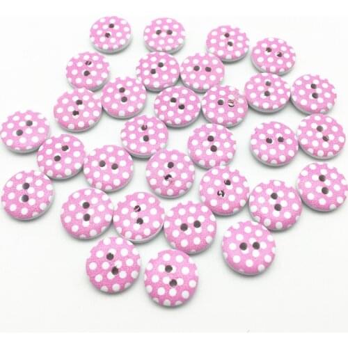 100pcs 15mm Light Pink Spotted Dots Wood Buttons Painted 2 Holes Round Sewing DIY Button Embellishments For Scrapbooking