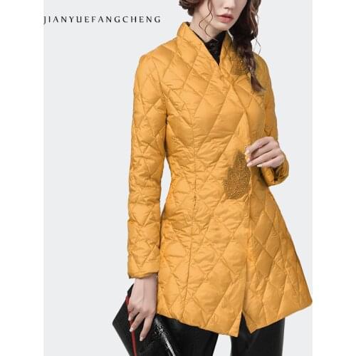 2020 Winter New Women Down Jacket Handmade Beading Long Warm Lightly Duck Down Coat Elegant High Waist Slim Korean Fashionable