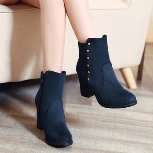 2021 Fashion Woman Shoes Side Zipper Ankle Boots Platform Thick High Heel Ladies Winter Black Boot Womens Plus Size Boots M7-7