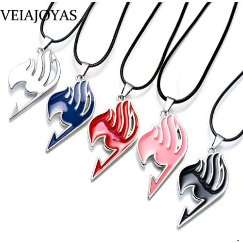 5 Colors Fairy Tail Alloy Necklace Guild Logo Tattoo Charms Pendant Anime Fashion Jewelry Rope Chain Necklaces for Men Women