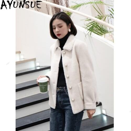 AYUNSUE Real Fur Coat Female Sheep Shearling Jacket Winter Coat Women Real Wool Coats Korean Short Jacket Manteau Femme MY4582