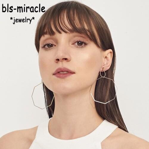 Bls-miracle Gold Color Geometric Circle Polygon Big Earrings For Women Brincos 2018 Geometric Simplicity Style Women Accessories