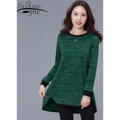 Blusas Mujer De Moda 2021 Spring Autumn Loose Slim Large Size Women Blouses Solid Knit Long Sleeve Women Tops Plus Size 6724 50