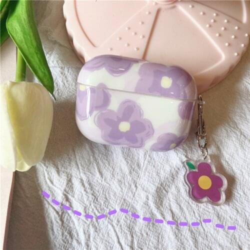 For AirPods 1 2 3/AirPods Pro Headset Case Cute Korean Purple Flower Shell Wireless Bluetooth Earphone Protection Cover Air Pods