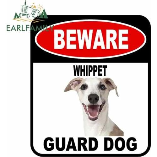 EARLFAMILY 13cm x 11cm BEWARE WHIPPET GUARD DOG Car Sticker Cover Scratches Composite Sign Pet Dog Decal