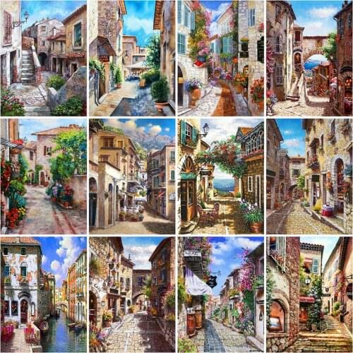 Evershine 5D DIY Diamond Painting Street Handmade Gift Diamond Embroidery House Landscape Mosaic Art Home Decorations