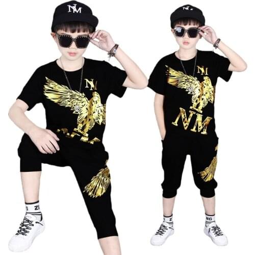 Summer Children Clothing Sets for Boys Cotton Sequins Eagle T Shirt & Shorts Tracksuit Teen Kid Clothes Sports Suit Boys Costume