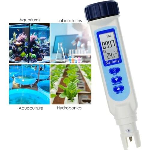 Salinity & Temp Meter Pen Type Salt Water Quality Tester ATC NaCl, 9999 ppm / 100.0ppt/ 10% / 0.95-1.08 SG Pool Cooking Seawater