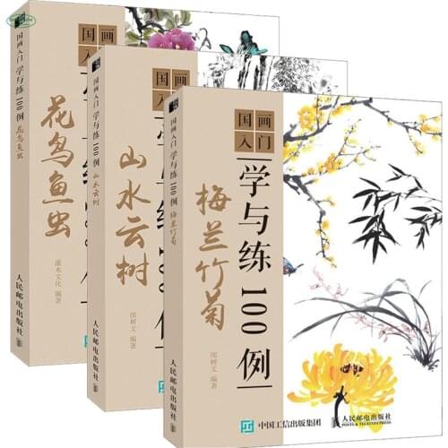 100 Cases of Introduction and Practice of Chinese Brush Painting Book Plum Orchid Bird/Fish/Worm Traditional Drawing Book
