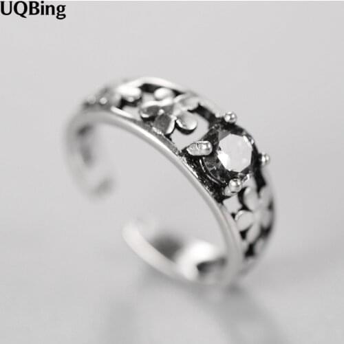 925 Sterling Silver Flower With Crystal Open Ring Jewelry Christmas Gift Women Jewelry Finger Rings