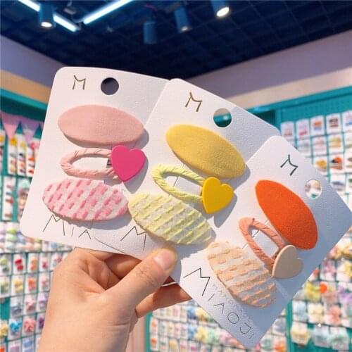 3 Pcs New Fashion Childrens Striped Fabric Hairpin Headdress Sweet Girl Princess Colorful Love BB Clip Kids Hair Accessories