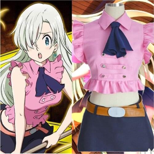 The seven deadly sins cosplay costume seven sins Elizabeth Short Sleeved skirt belt bow tie four piece sexy uniform skirt