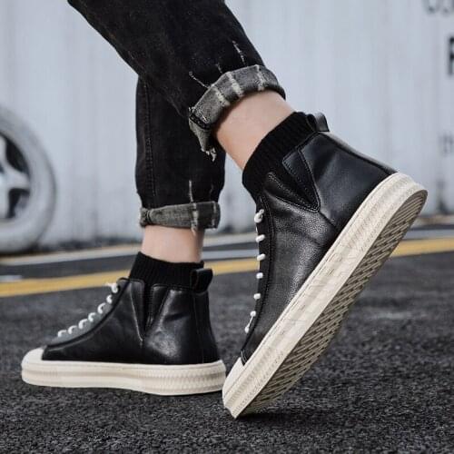 Leather high loafers mens causal shoes shoe sneaker casual men wear sneakers mens black top for sport boot fashion hightop man