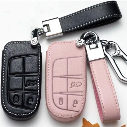 Car Style Leather Car Key Cover for Fiat for Jeep Renegade 2014 2015 Grand Cherokee Chrysler 300C Key Cases Covers