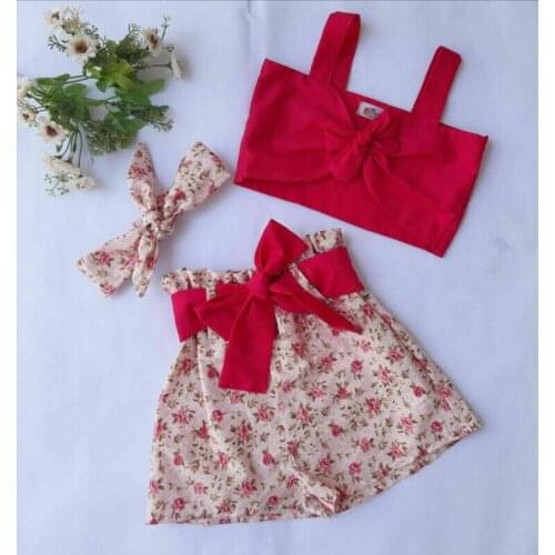Toddler Kids Baby Girl Summer Floral Clothes Bowknot Crop Tops +Short Pants Set