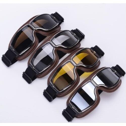 Best Selling Vintage Goggles Motorcycle Leather Goggles Glasses Cruiser Folding Goggles 3-Color Leather 4-Color Lens