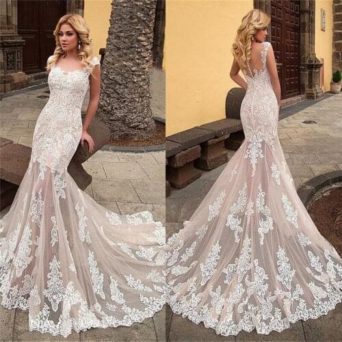 Fashionable Scoop Neck Short Sleeves Mermaid Slim Wedding Dresses Bridal Gowns Customize Robe De Novia Mariage Wedding Wear