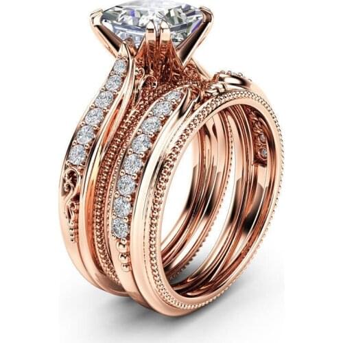 MOONROCY CZ Crystal Vintage Ring Wedding Rose Gold Color Couple Rings Party Jewelry for Women Girls Dropshipping Wholesale