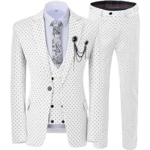 Mens suits Wave point Three Pieces Men Dress Suits Casual Commuter office business suits For Wedding(Blazer+Vest+Pants)