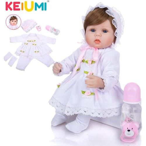 KEIUMI 42 cm Soft Silicone Reborn Babies Girl Baby Doll Toy Lifelike 17Inch Cute Newborn Boneca For kids Birthday Gift