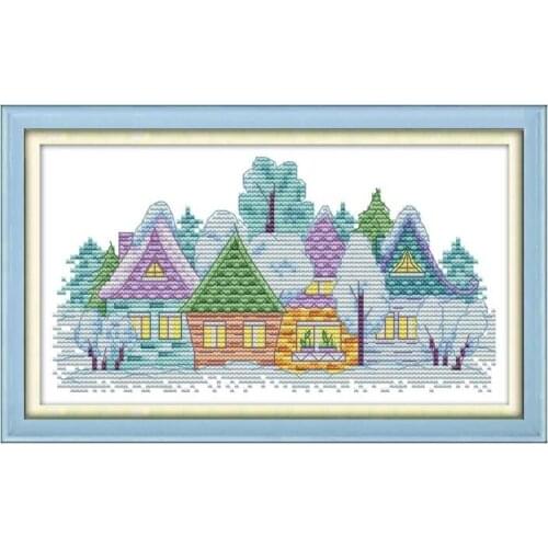 Small village cross stitch kit aida 14ct 11ct count print canvas cross stitches needlework embroidery DIY handmade