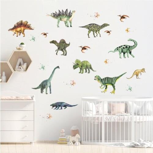 Boy Stickers Cartoon Jurassic Dinosaurs Wall Sticker for Kids Room Decoration Bedroom Art Room Decor Removable Vinyl Wallpaper