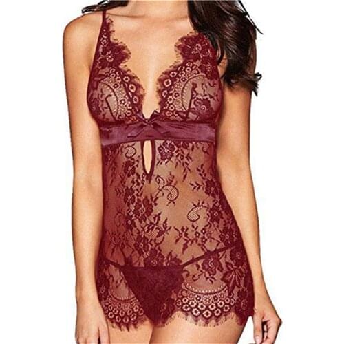 New High Quality Sexy Women Lingerie Lace Hollow Out See Through Nightdress Underwear Embroidery Printed Lingerie