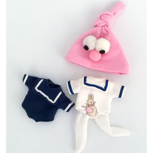Doll Clothes Lovely cartoon T-shirt and Jumpsuit and hat for Ob11,Mollys,obitsu 11,1/12 BJD Doll Clothing Accessories For Dolls