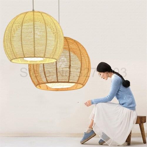 Rural Originality Coffee/Beige Hemp Rope Pendant Light for Living Room Restaurant Bedroom Attic Single Head Hanging Lamps
